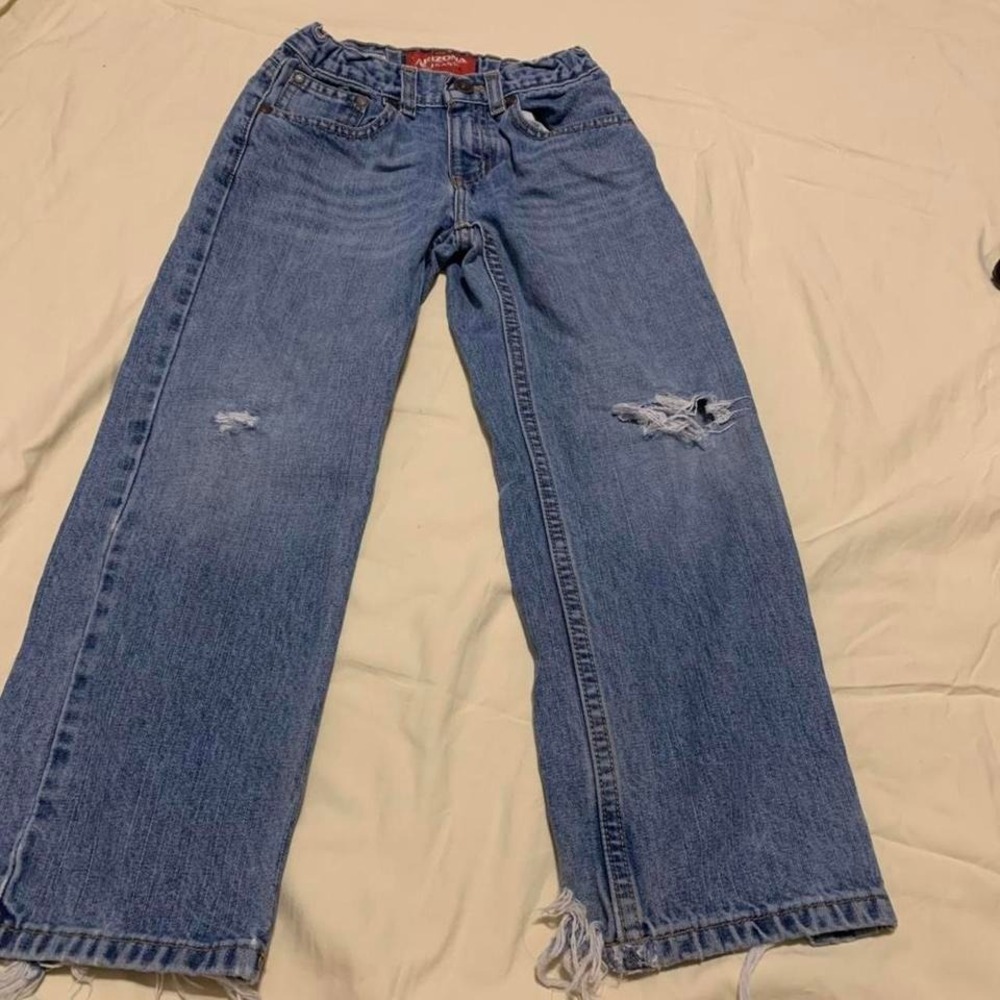 Arizona Jean Co Distressed Blue‎ Size 7 Relaxed Straight Kids Adjustable Waist